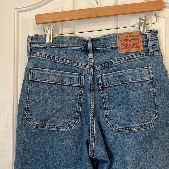 Levi's | Mile High Wide Leg Exposed Button Crop Blue Denim Jean 29/8‎ 90s Y2K - Picture 9 of 14